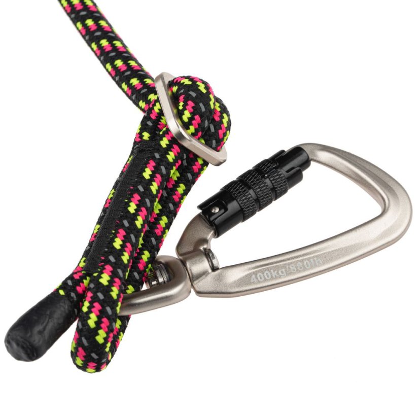 Hurtta Nastavitelné lanové vodítko Eco Licorice - nastavitelné lanové vodítko s měkkou rukojetí pro psy, černé s neonovými vložkami - 6 mm - Rozměr: 11mm
