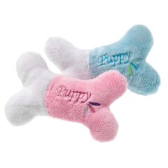 Plyšová kost Flamingo - měkká plyšová kost s pískátkem pro vaše štěně - modrá 13cm