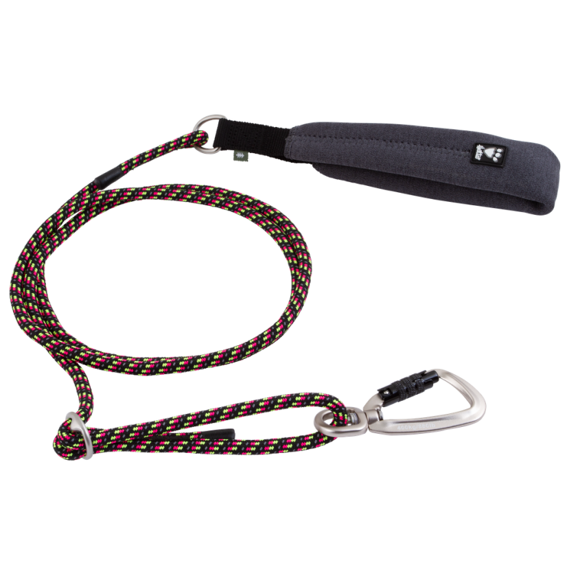 Hurtta Nastavitelné lanové vodítko Eco Licorice - nastavitelné lanové vodítko s měkkou rukojetí pro psy, černé s neonovými vložkami - 6 mm - Rozměr: 6mm