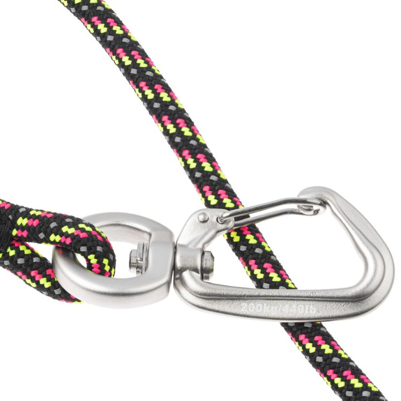 Hurtta Nastavitelné lanové vodítko Eco Licorice - nastavitelné lanové vodítko s měkkou rukojetí pro psy, černé s neonovými vložkami - 6 mm - Rozměr: 11mm