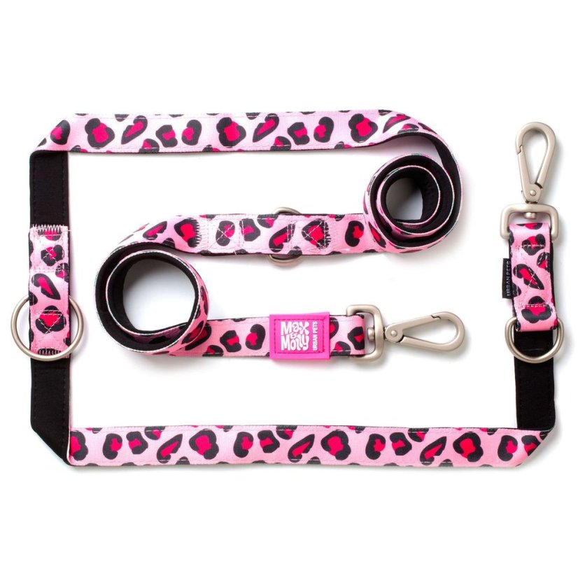 Max&Molly Multi-Leash Leopard Pink - Vyměnitelné vodítko pro psy, růžový strakatý vzor, 200 cm - XS - Velikost: S
