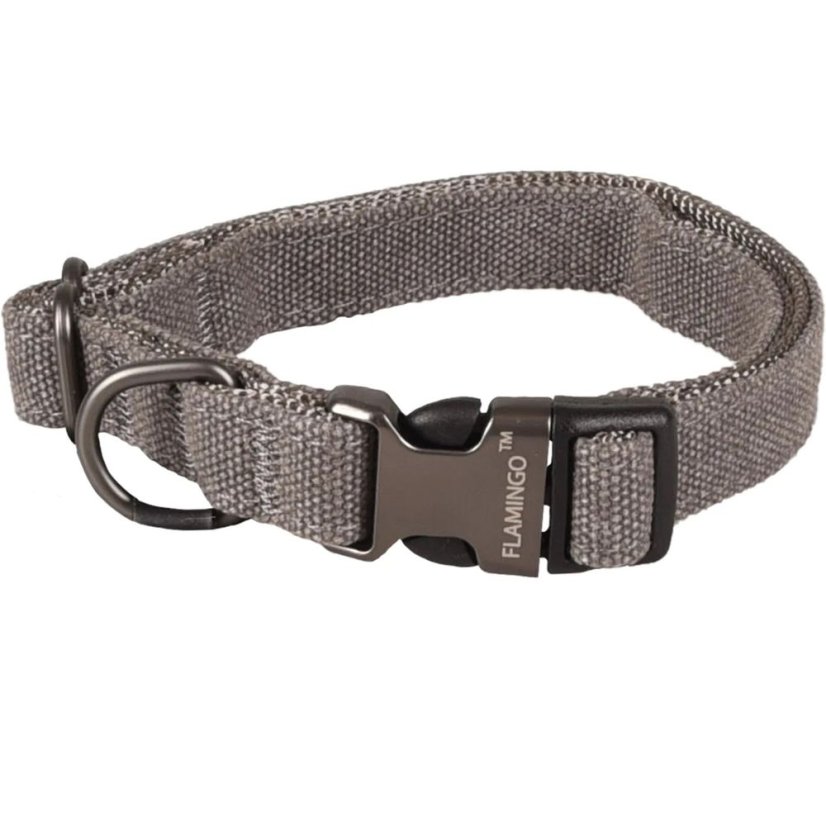 Obojek Flamingo Oxana Grey - robustní nastavitelný obojek pro psy, nylon, dvoubodová spona, šedý - XS - Velikost: S