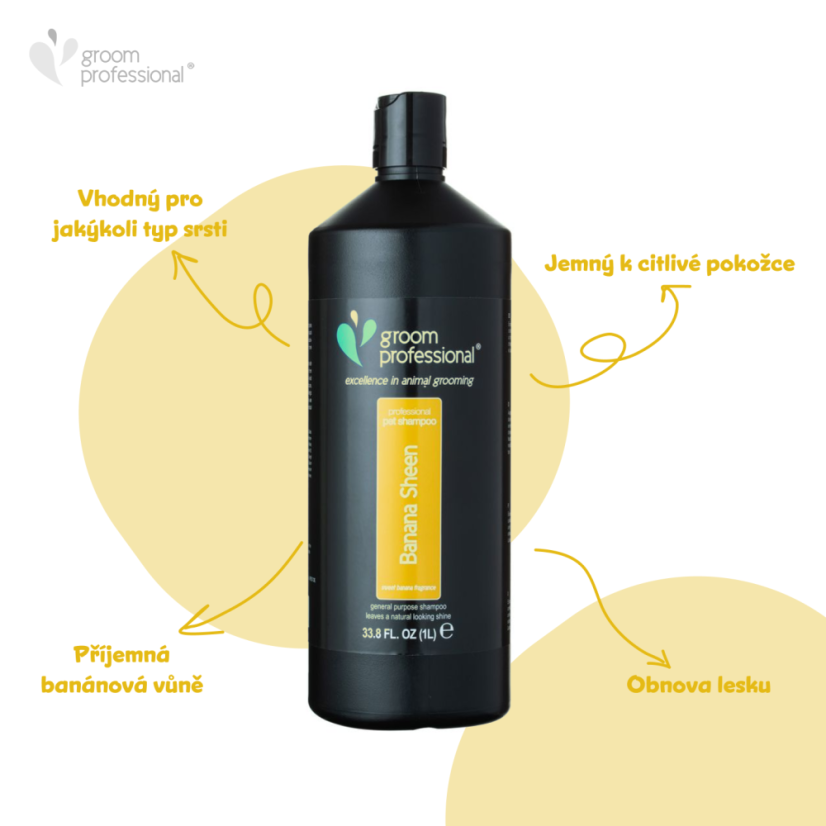 Groom Professional Banana Sheen - hydratační banánový šampon pro všechny typy srsti - Objem: 1l