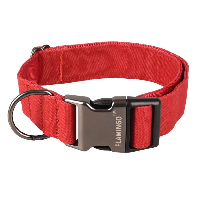 Obojek Flamingo Oxana Red - robustní nastavitelný obojek pro psy, nylon, dvoubodová spona, červený - XS - Velikost: S