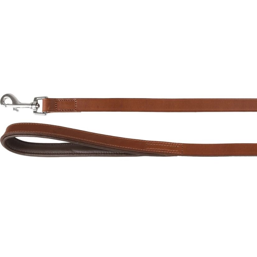 Vodítko Flamingo Arizona Brown - kožené vodítko pro psy, pravá kůže, rukojeť s podšívkou, hnědé, - Rozměr: 20mm