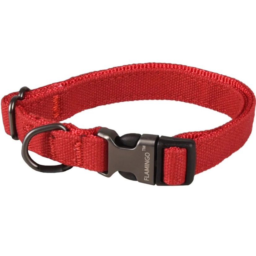 Obojek Flamingo Oxana Red - robustní nastavitelný obojek pro psy, nylon, dvoubodová spona, červený - XS - Velikost: S