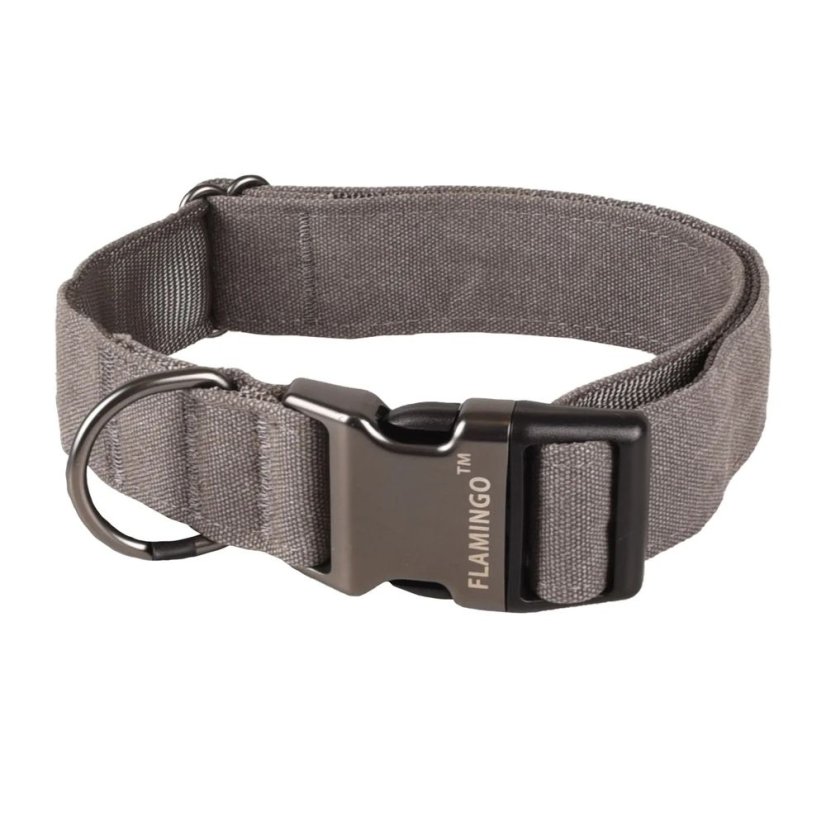 Obojek Flamingo Oxana Grey - robustní nastavitelný obojek pro psy, nylon, dvoubodová spona, šedý - XS - Velikost: S