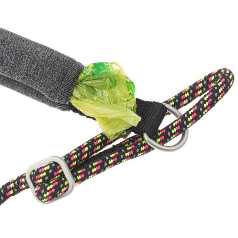 Hurtta Nastavitelné lanové vodítko Eco Licorice - nastavitelné lanové vodítko s měkkou rukojetí pro psy, černé s neonovými vložkami - 6 mm - Rozměr: 11mm