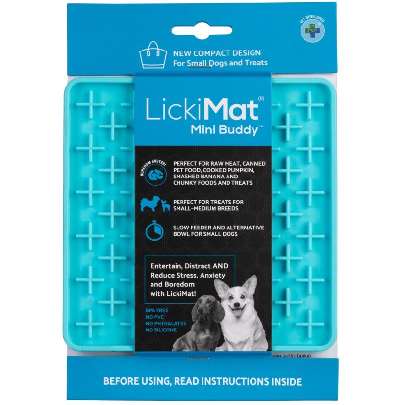 LickiMat Mini Classic Buddy - olizovací podložka pro malého psa, měkká, křížový vzor - tyrkysová