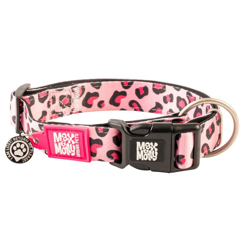 Max&Molly GOTCHA! Smart ID Leopard Pink Collar - chytrý obojek pro psa, růžový puntíkatý vzor - XS - Velikost: M